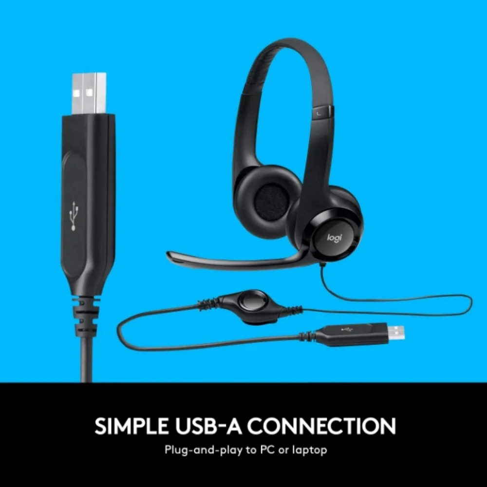 Logitech - H390 Wired USB On-Ear Stereo Headphones - Black